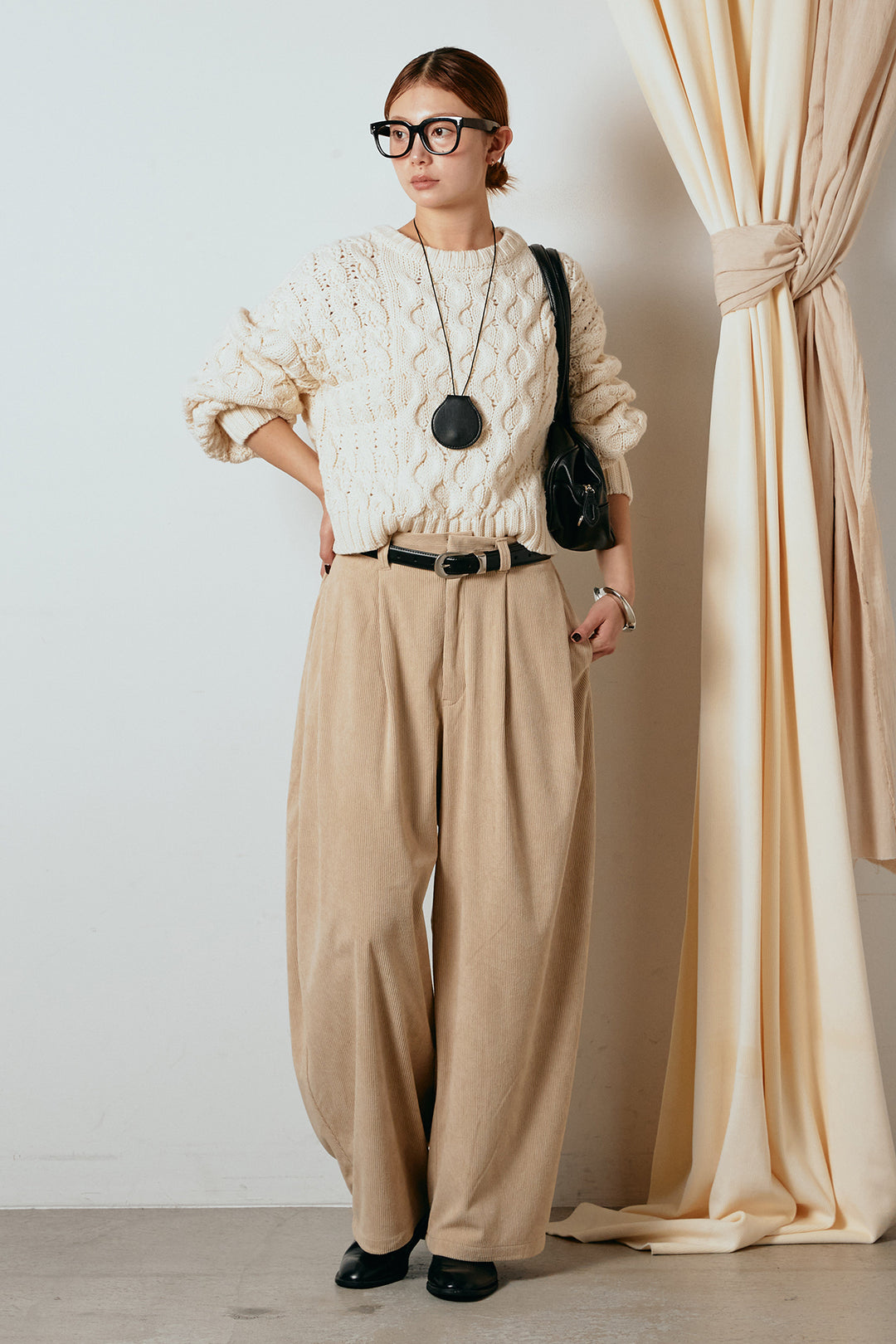 [SET]バルキーケーブルプルオーバー+コーデュロイサイドタックコクーンパンツ(2set)