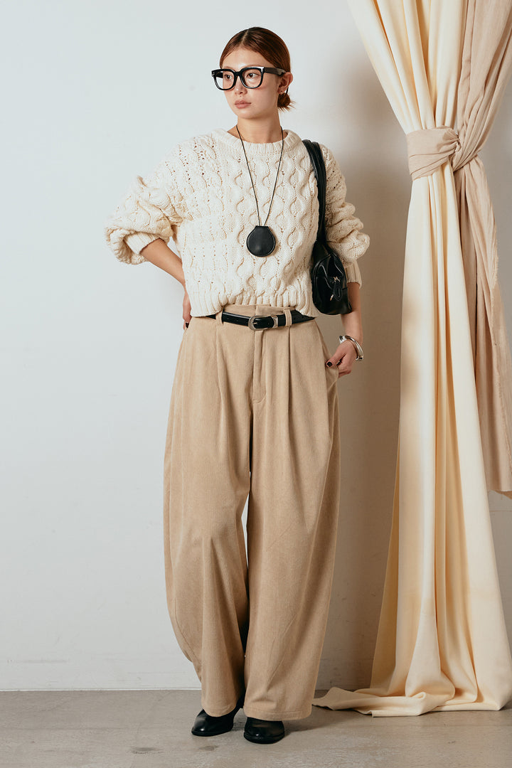 [SET]バルキーケーブルプルオーバー+コーデュロイサイドタックコクーンパンツ(2set)