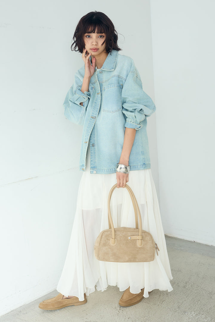 [SET]デニムオーバーサイズジャケット+シアーフリルキャミワンピース(2set)