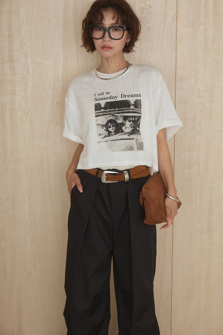 [SET]グラフィックサムデイワイドクロップドT+ニーサイドタックウエストドロストパンツ(2set)