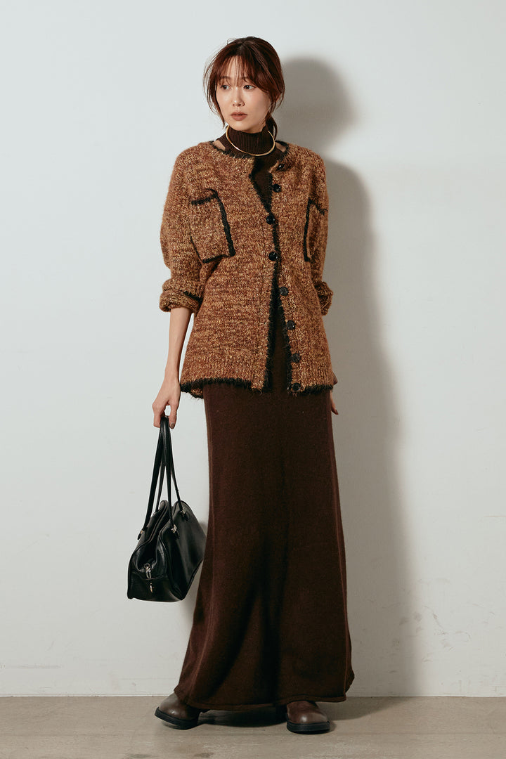 [SET]ミックスニットポケットカーディガン+ノースリーブニットロングワンピース(2set)