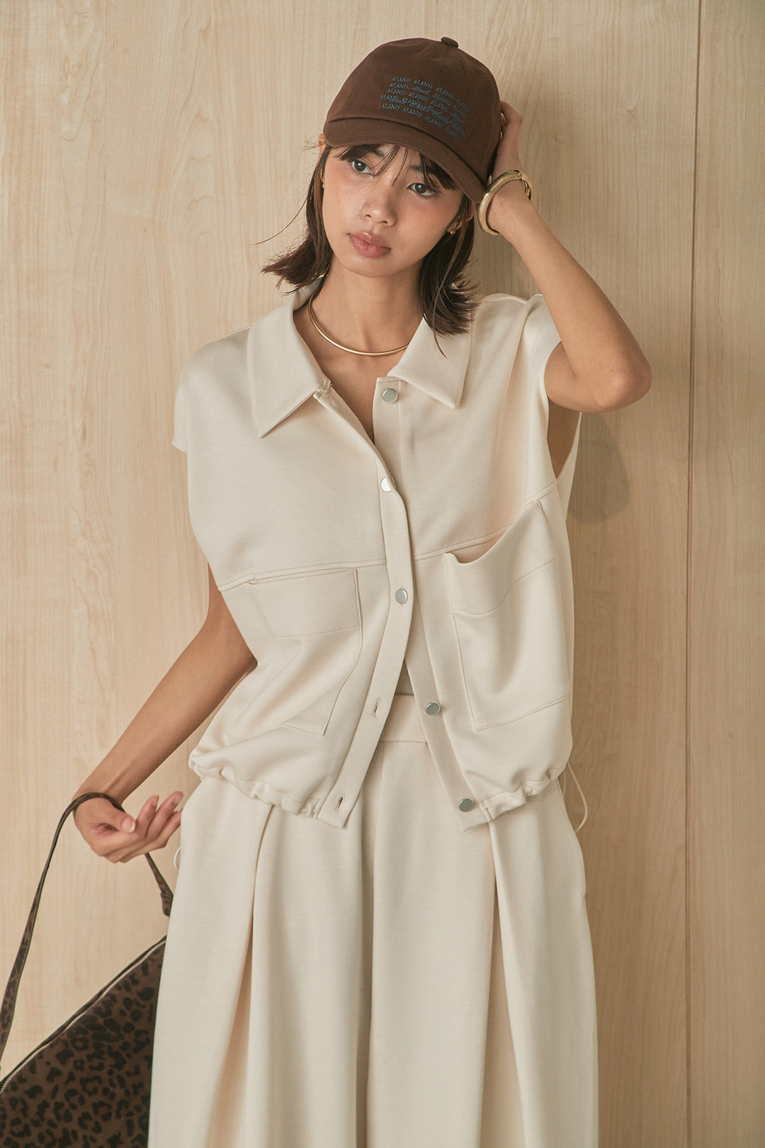 [SET]ボンディング襟付きベスト+ボンディングタックパンツ(2set)
