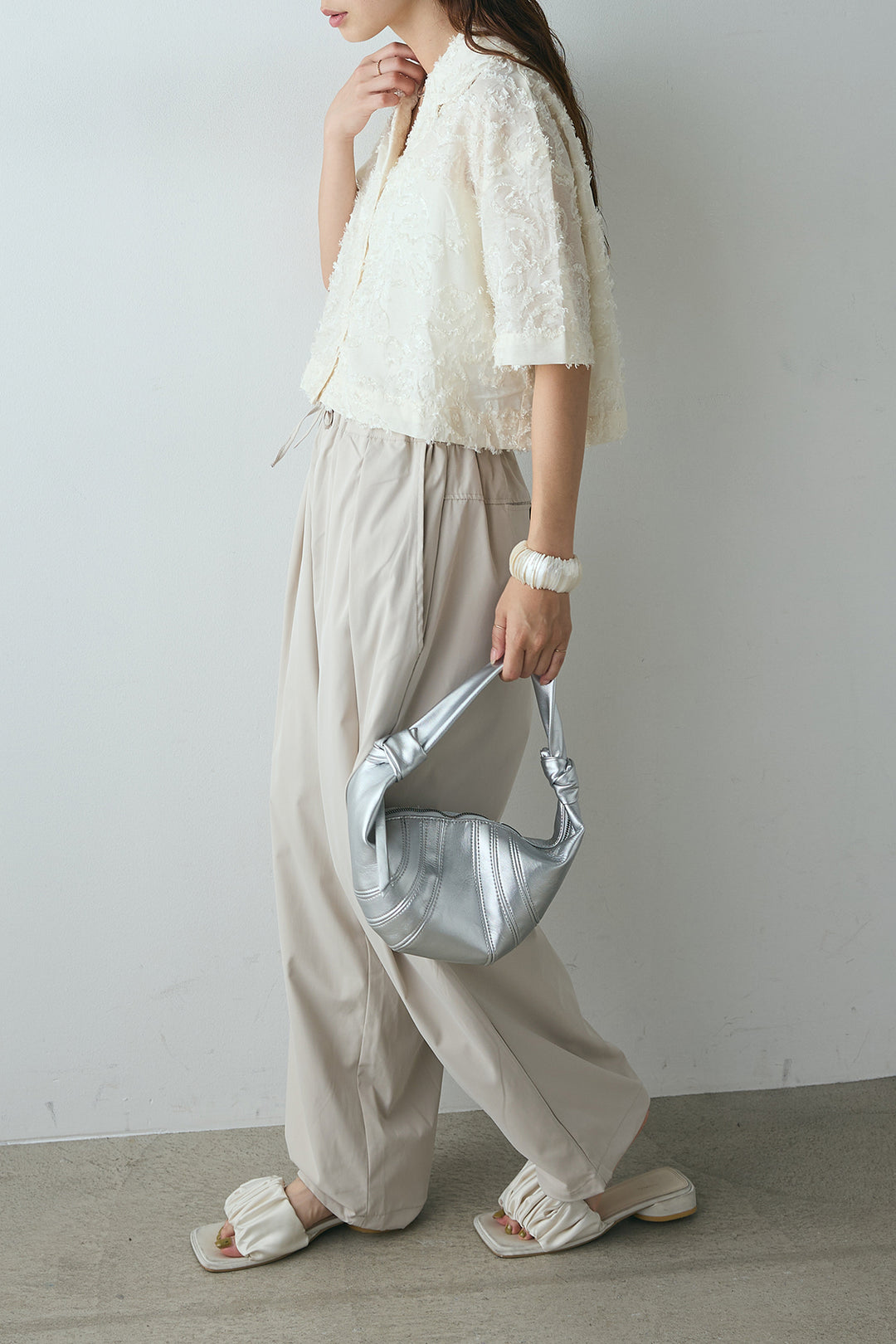[SET]半袖オープンカラージャガード柄シャツ+タックワイドリラックスパンツ(2set)
