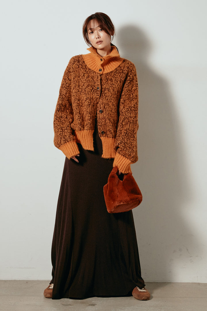 [SET]ハイネックミックスニットトップス+サイド切り替えリブニットロングスカート(2set)