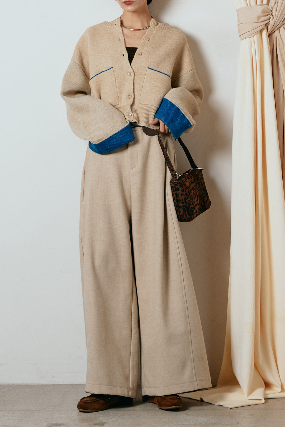 [SET]アルパカタッチダブルフェイスカーディガン+ポーチベルト付きカーブパンツ(2set)