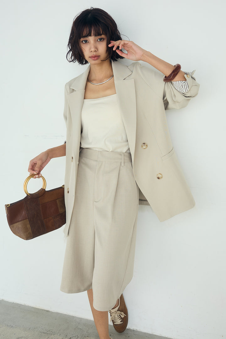 [SET]裾フリルダブルジャケット+ツイルタックハーフパンツ(2set)