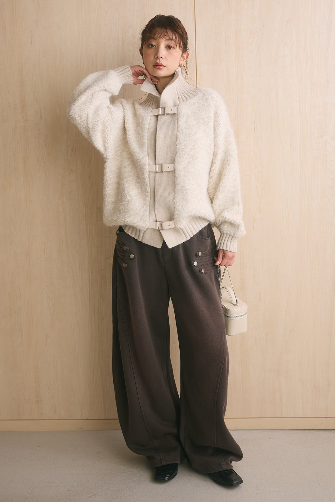 [SET]ブークレーハイネックニットジャケット+ナポレオンディテールカーブパンツ(2set)