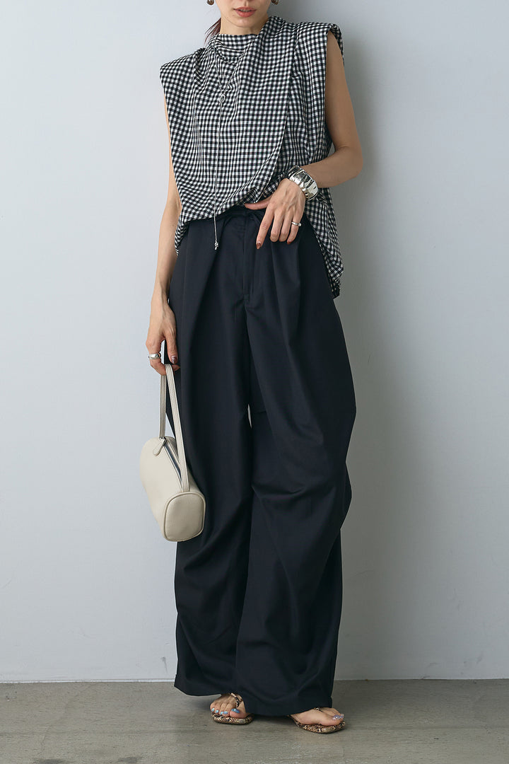 [SET]バックデザインチェックトップス+デザインタックパンツ(2set)