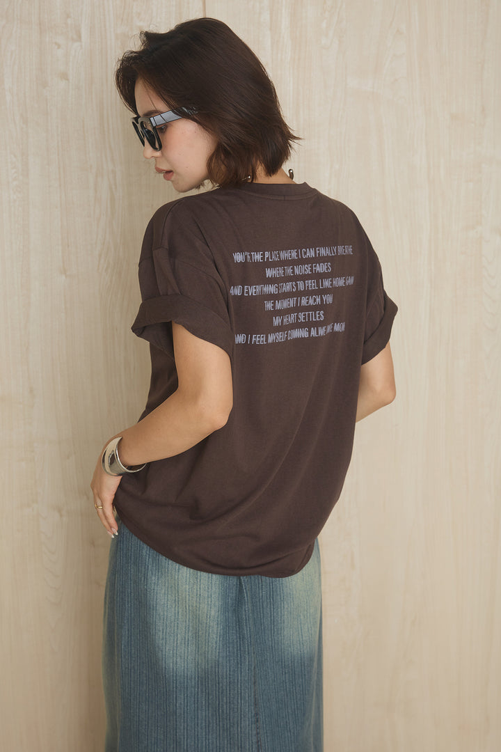 [SET]英字フロントロゴプリントTシャツ+ベルト付きデニムタイトスカート(2set)