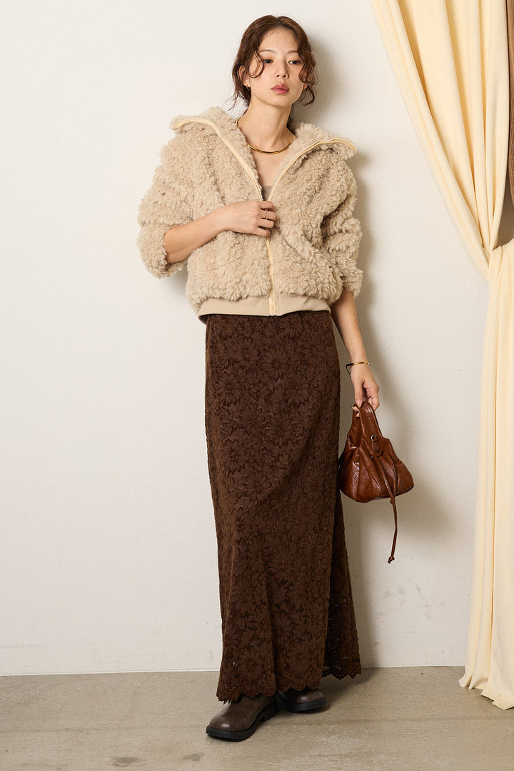 スタンドカラー裾リブボアブルゾン