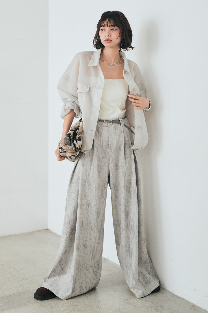 [SET]シアーダンボールサイドドロストジャケット+紐ベルト付きかすれ柄ワイドスラックス(2set)