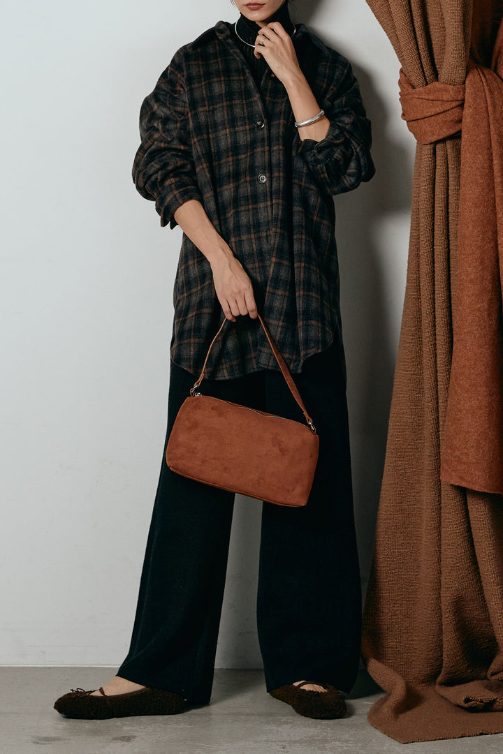 [SET]シャギーチェックシャツジャケット+ワイドリブニットイージーパンツ+リブニットシームレスタートルプルオーバー(3set)