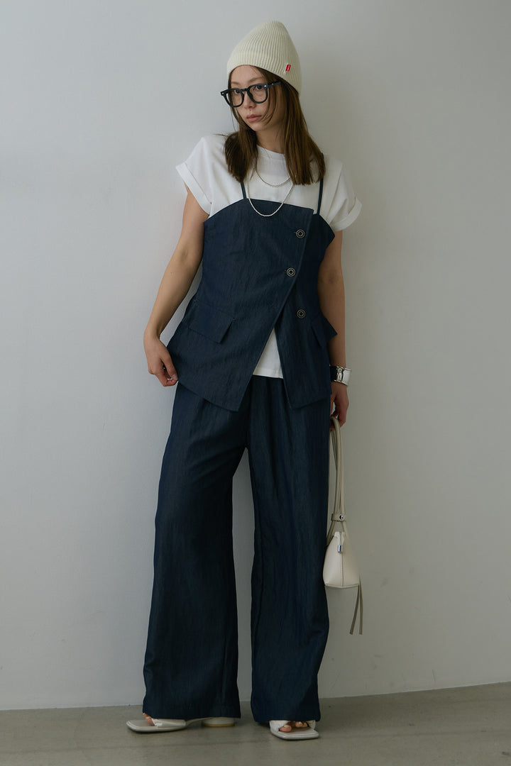 [SET]フロントボタンビスチェSETUP+ネックポーチ付きタックデザインTシャツ(2set)