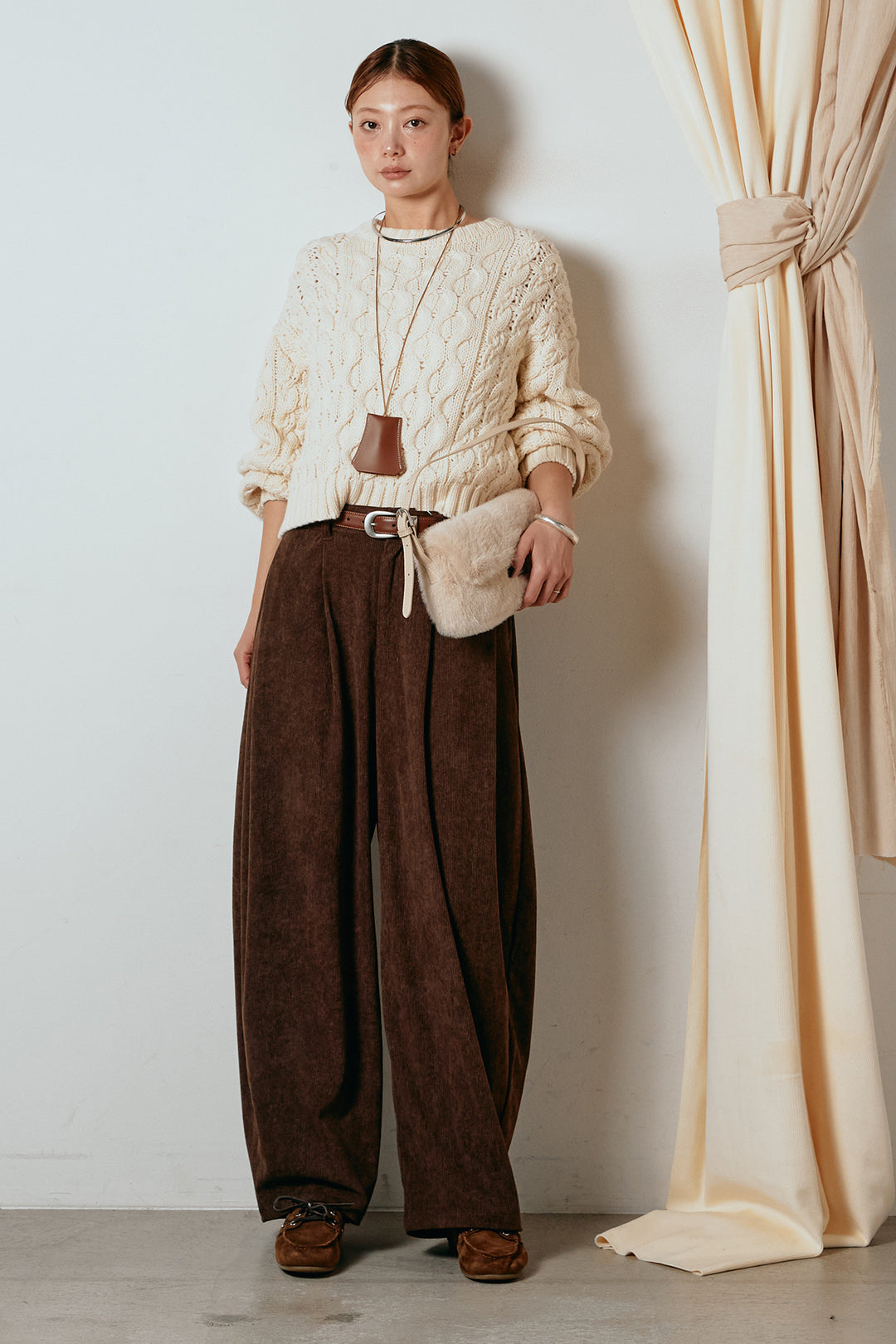 [SET]バルキーケーブルプルオーバー+コーデュロイサイドタックコクーンパンツ(2set)