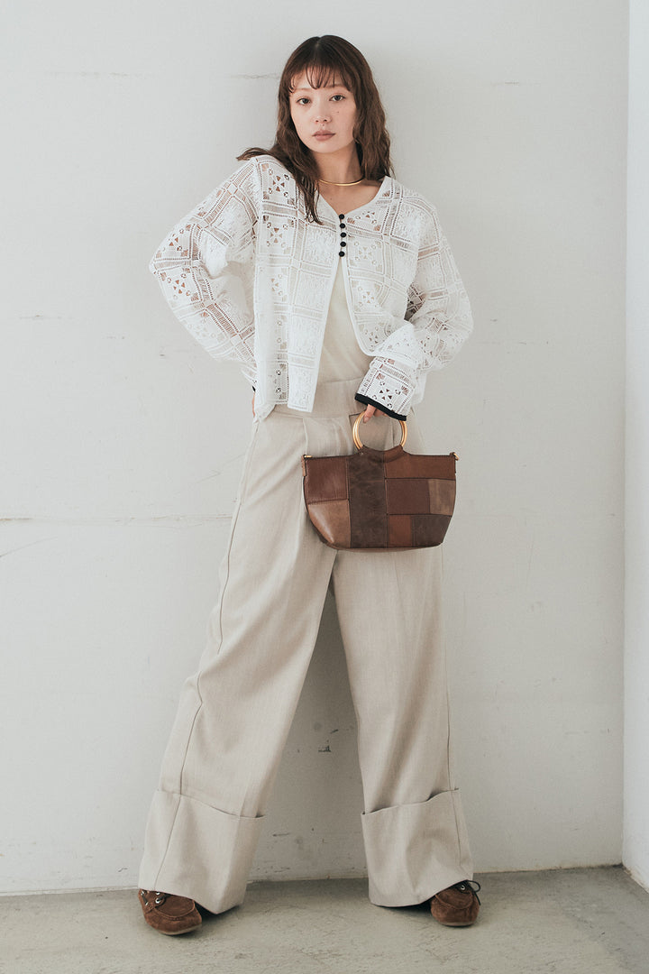 [SET]クロシェレースカーディガン+センタープレスセミワイドパンツ(2set)