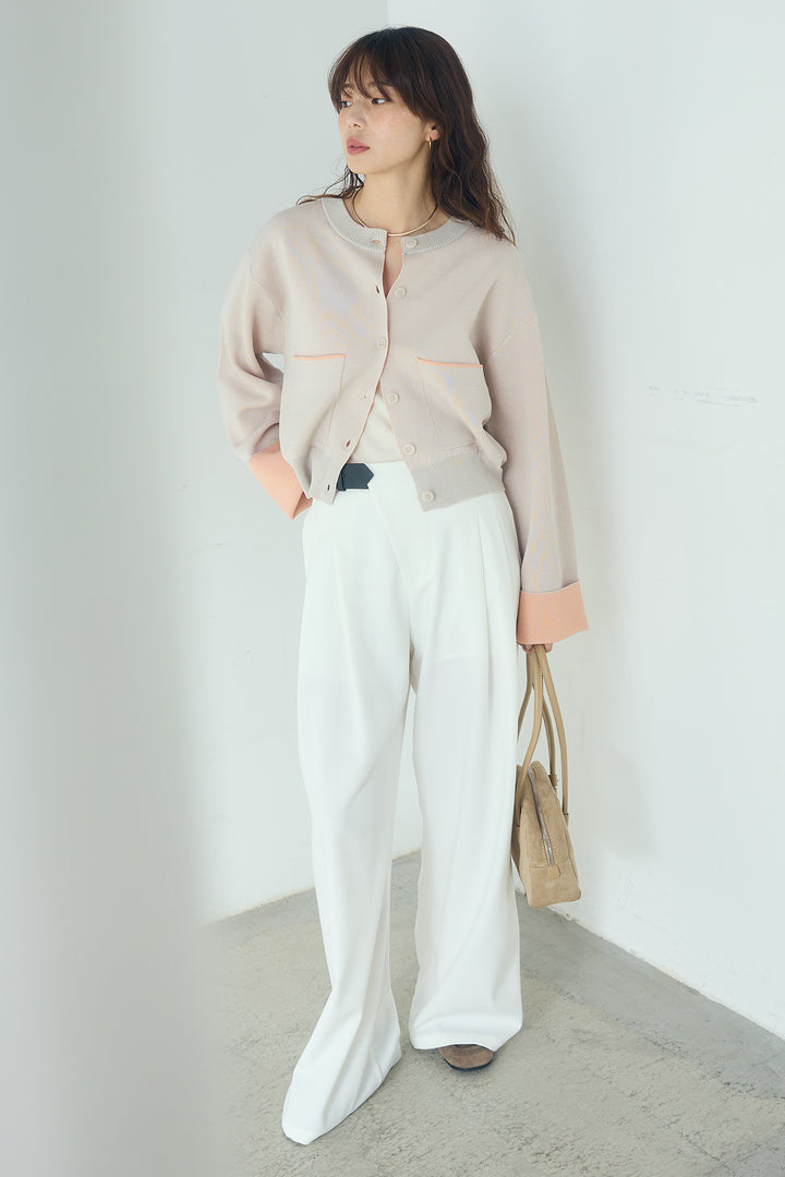 [SET]レーヨンポリダブルフェイスカーディガン+サイドベルトタック入りスラックス(2set)