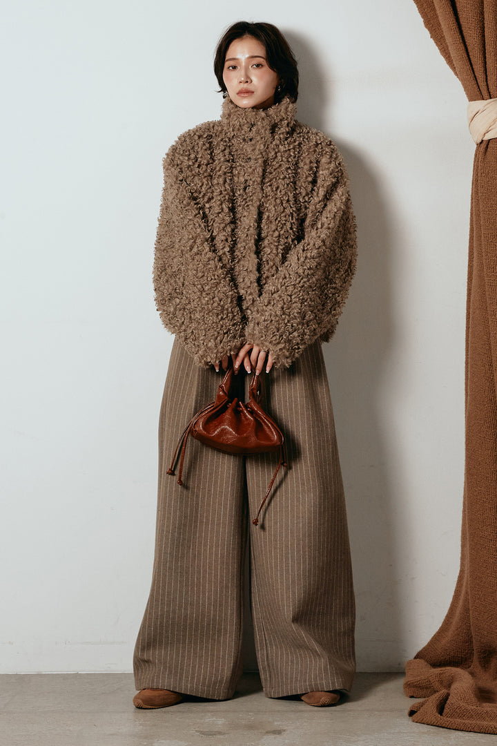 [SET]プードルファーミドルジャケット+ウールライクストライプパンツ(2set)