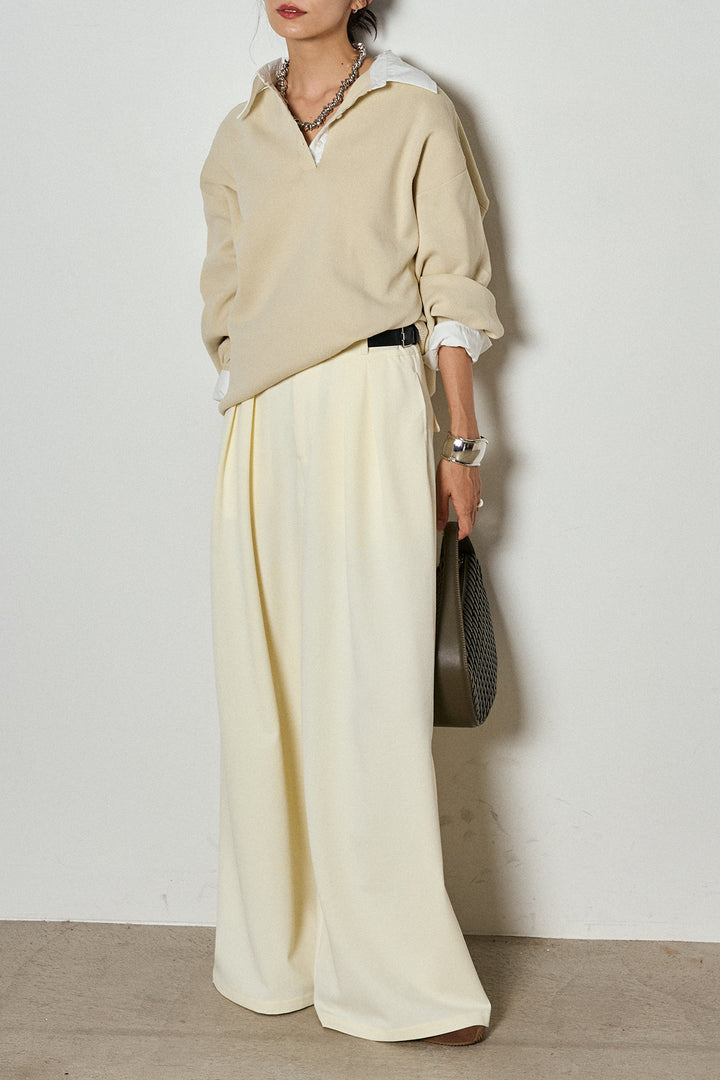 【即納】ウエストベルト付きタックワイドパンツ