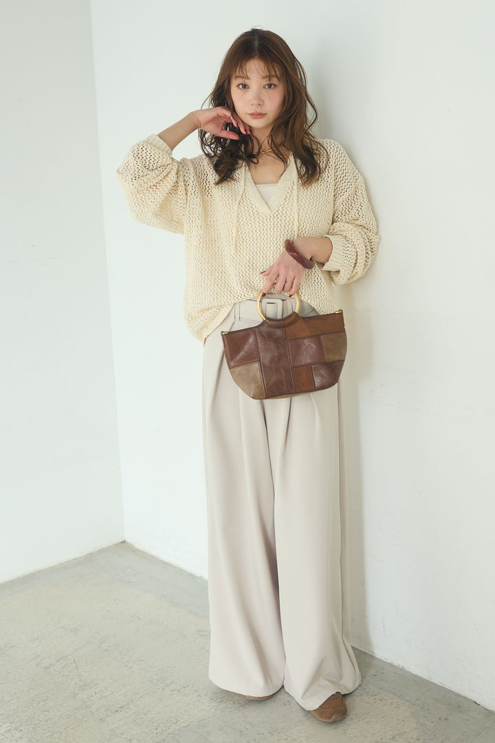 【即納】ミックスメッシュキーネックプルオーバー