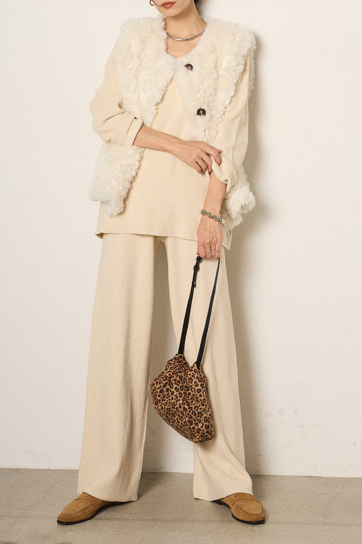 [SET]リラックスワッフルニットSETUP+ノーカラーエコファーベスト(2set)