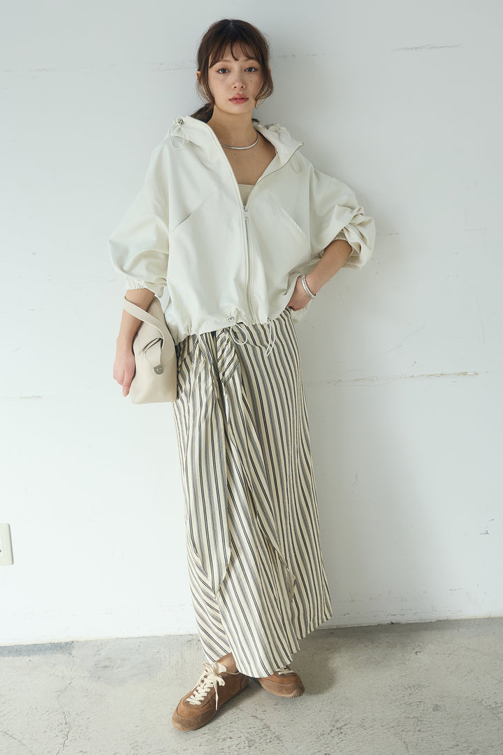 [SET]ネック裾絞りブルゾンアウター+マルチピンストライプ柄巻きスカート(2set)