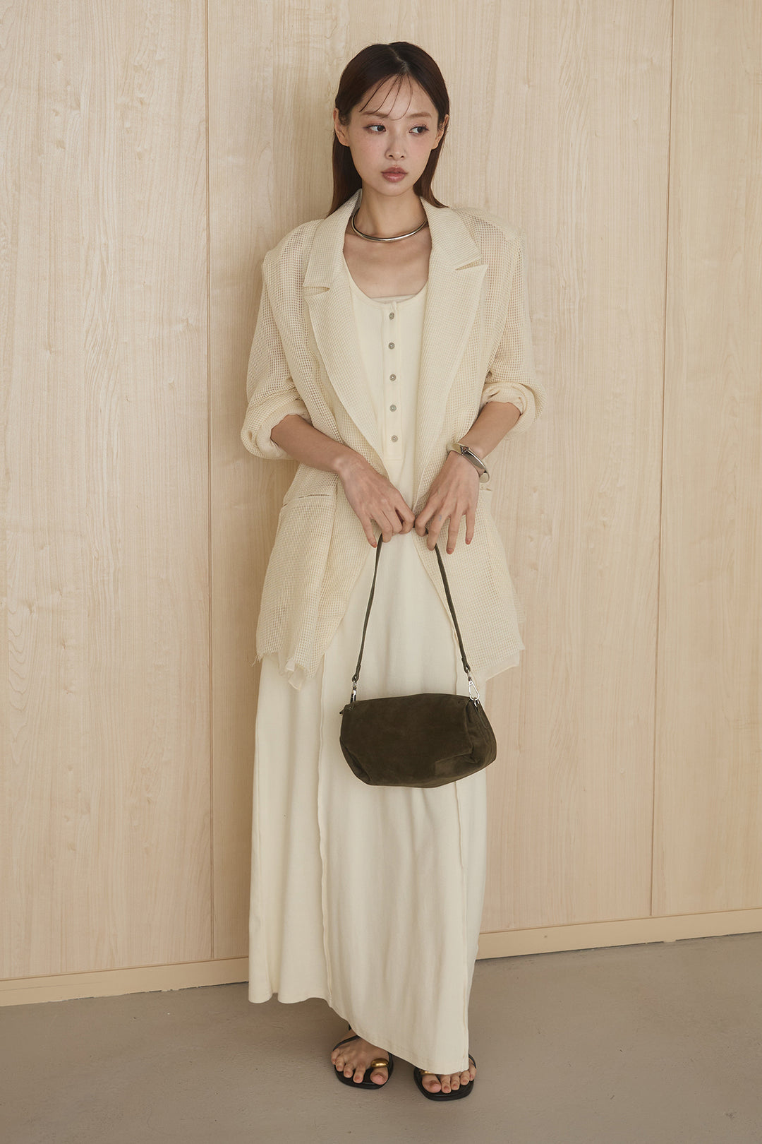 [SET]メッシュテーラードワイドジャケット+ノースリロングワンピース(2set)