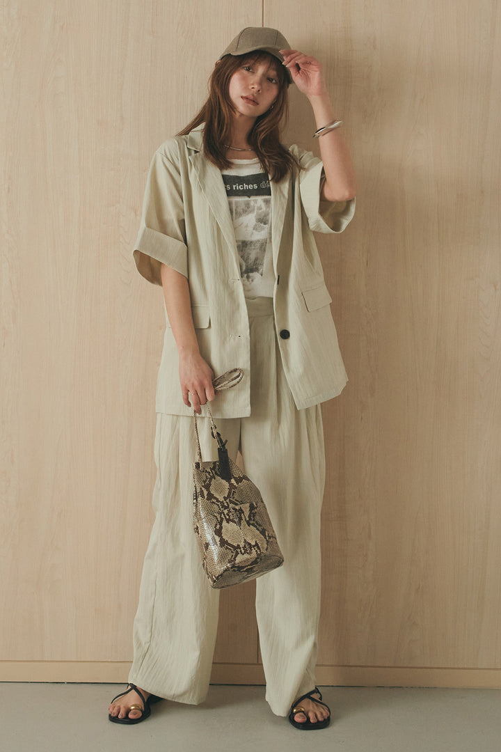 [SET]リネンライクテーラードハーフスリーブジャケット+リネンライク2タックワイドパンツ(2set)