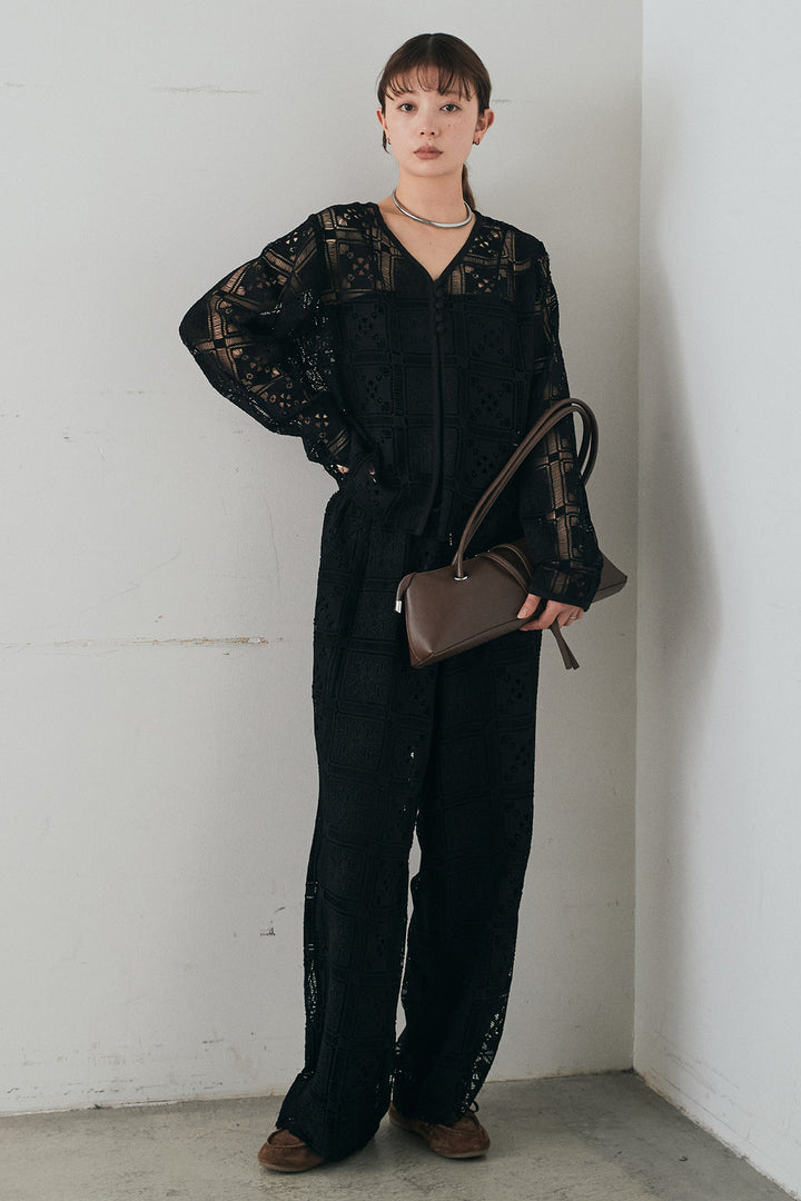 [SET]クロシェレースカーディガン+クロシェレースイージーパンツ(2set)