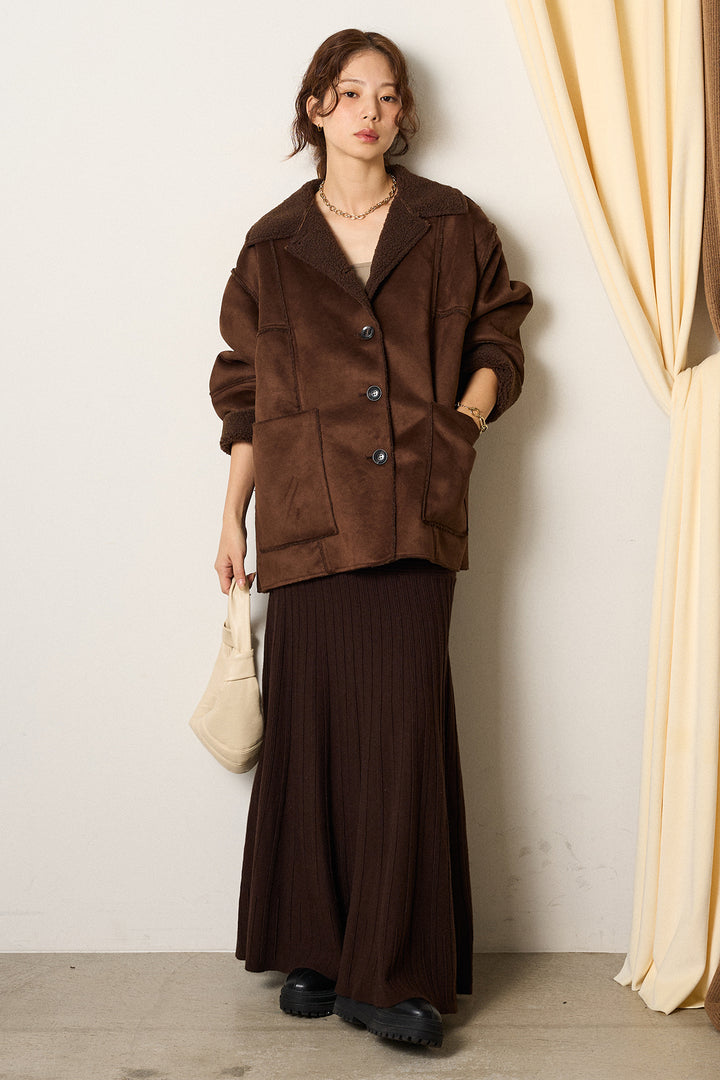 [SET]エコムートンカバーオール+編み地切り替えフレアニットスカート(2set)