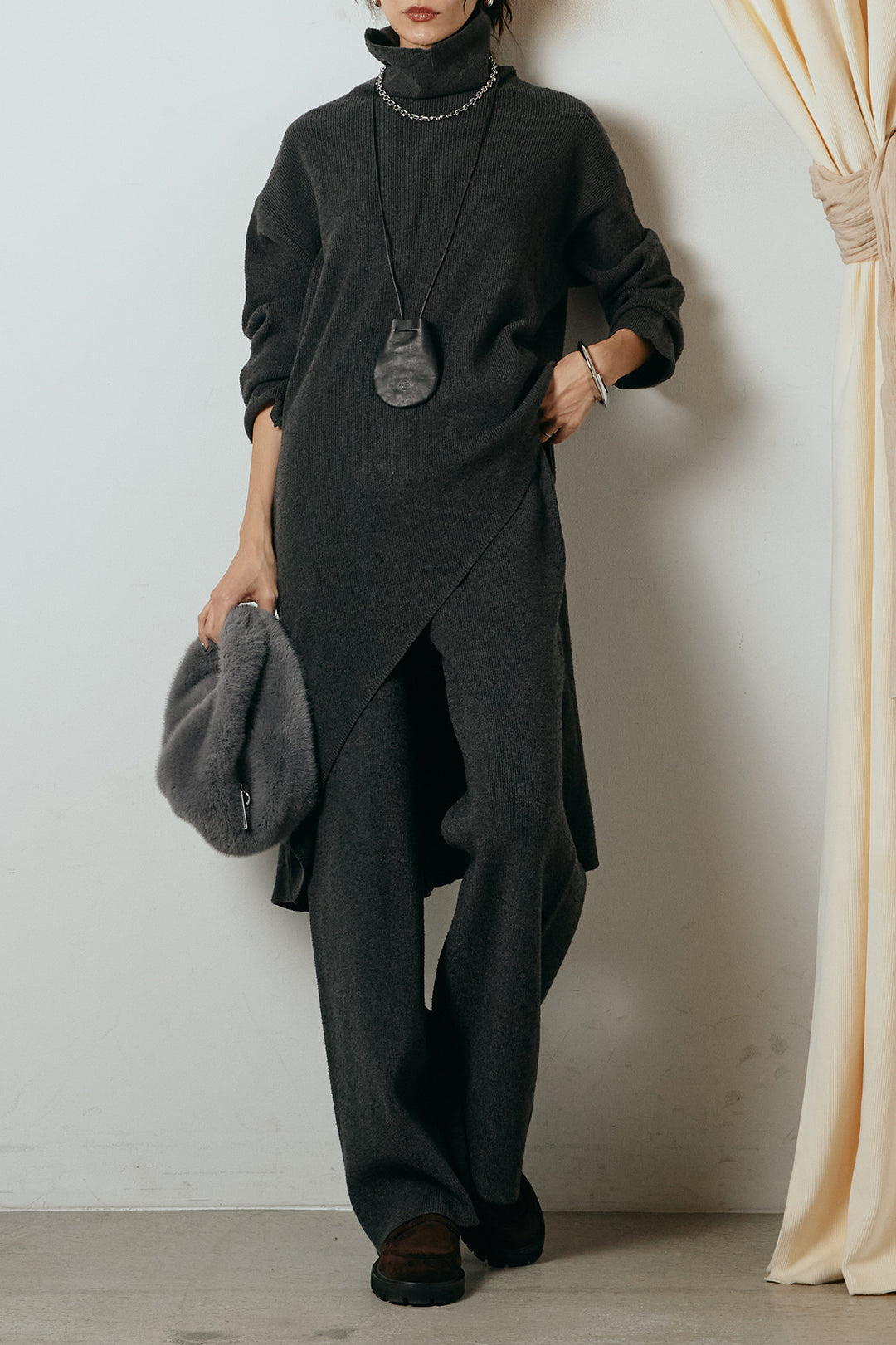 [SET]裾アシンメトリーニットSETUP