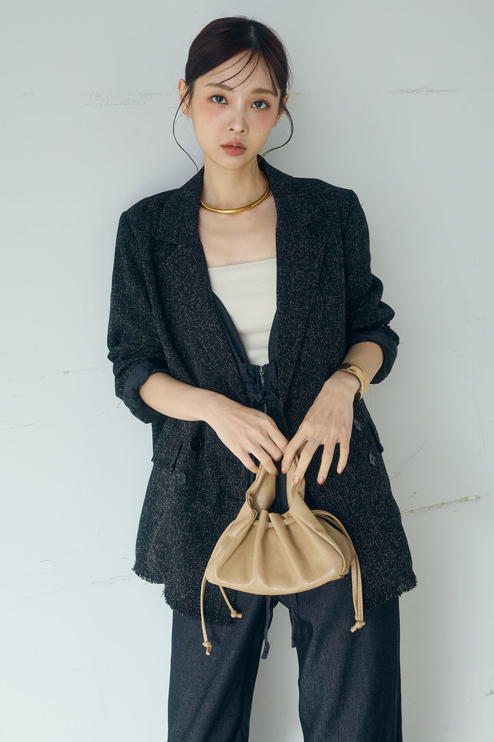 [SET]スラブネップツイードフリンジテーラードジャケット+デニムペプラムコンビネゾン(2set)