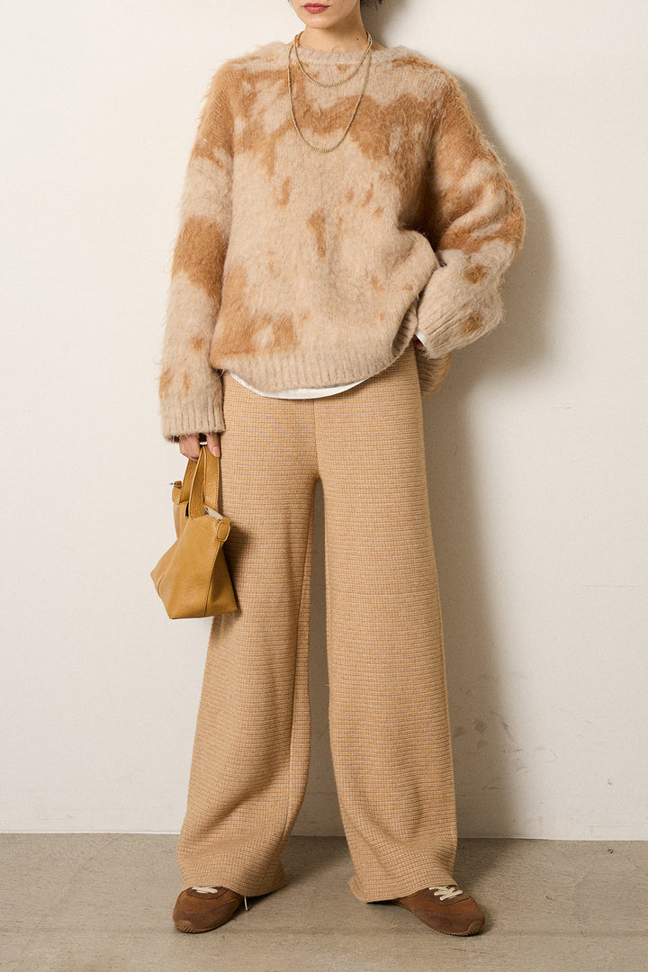 [SET]モヘアタッチマーブルニット+ワイドリブニットイージーパンツ(2set)