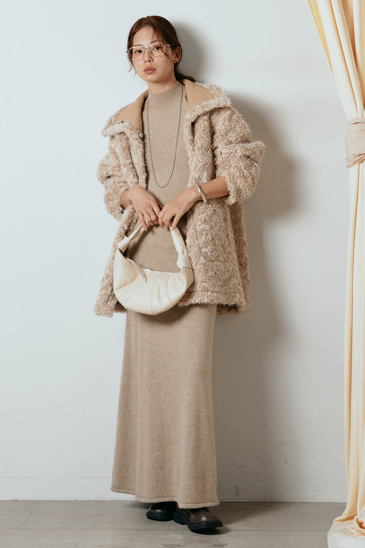 [SET]リバーシブルボアアウター+ノースリーブニットロングワンピース(2set)