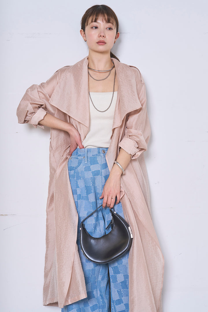 [SET]ロングシアーアウター+パッチワーク風デニムワイドパンツ(2set)