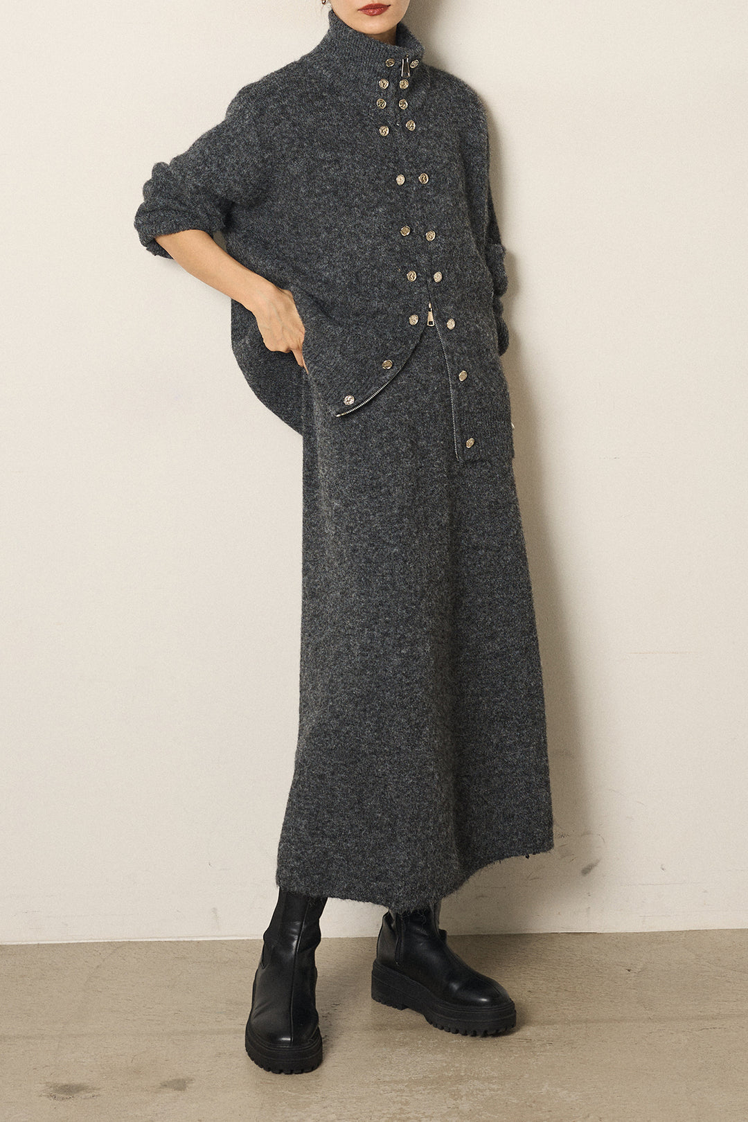 [SET]ハイネックメタルプレートニットスカートSETUP