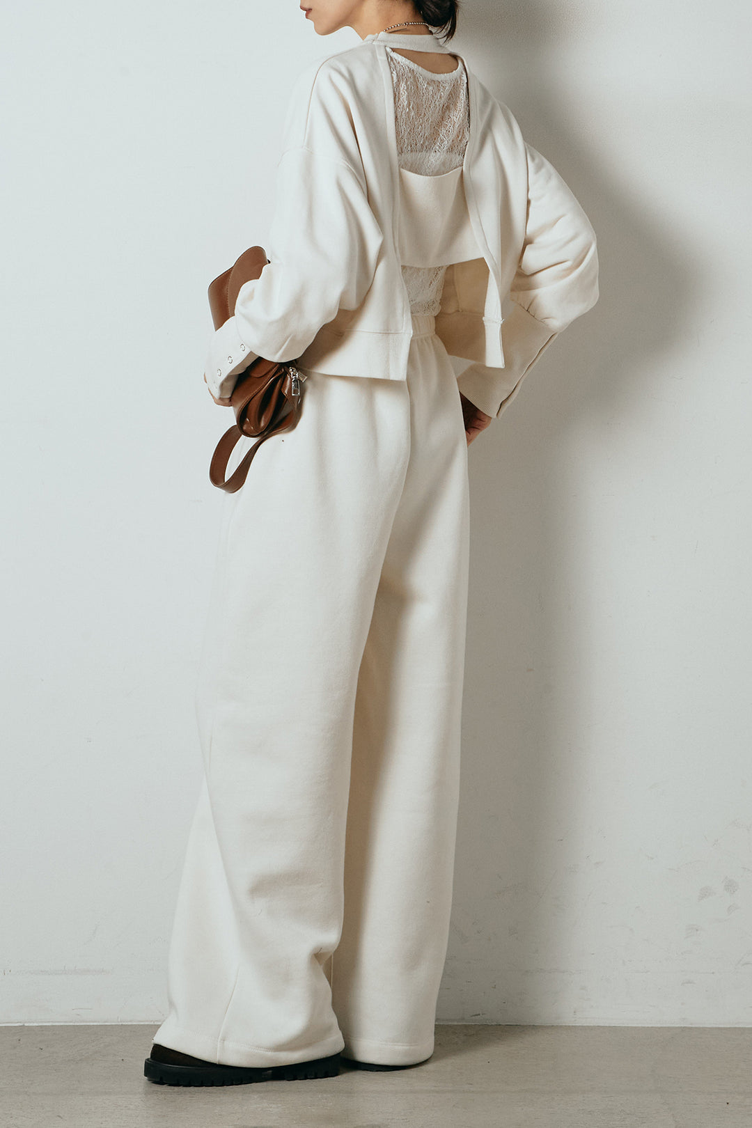 [SET]裏毛バックオープンプルオーバー+ストレッチレースクルーネックインナー(2set)