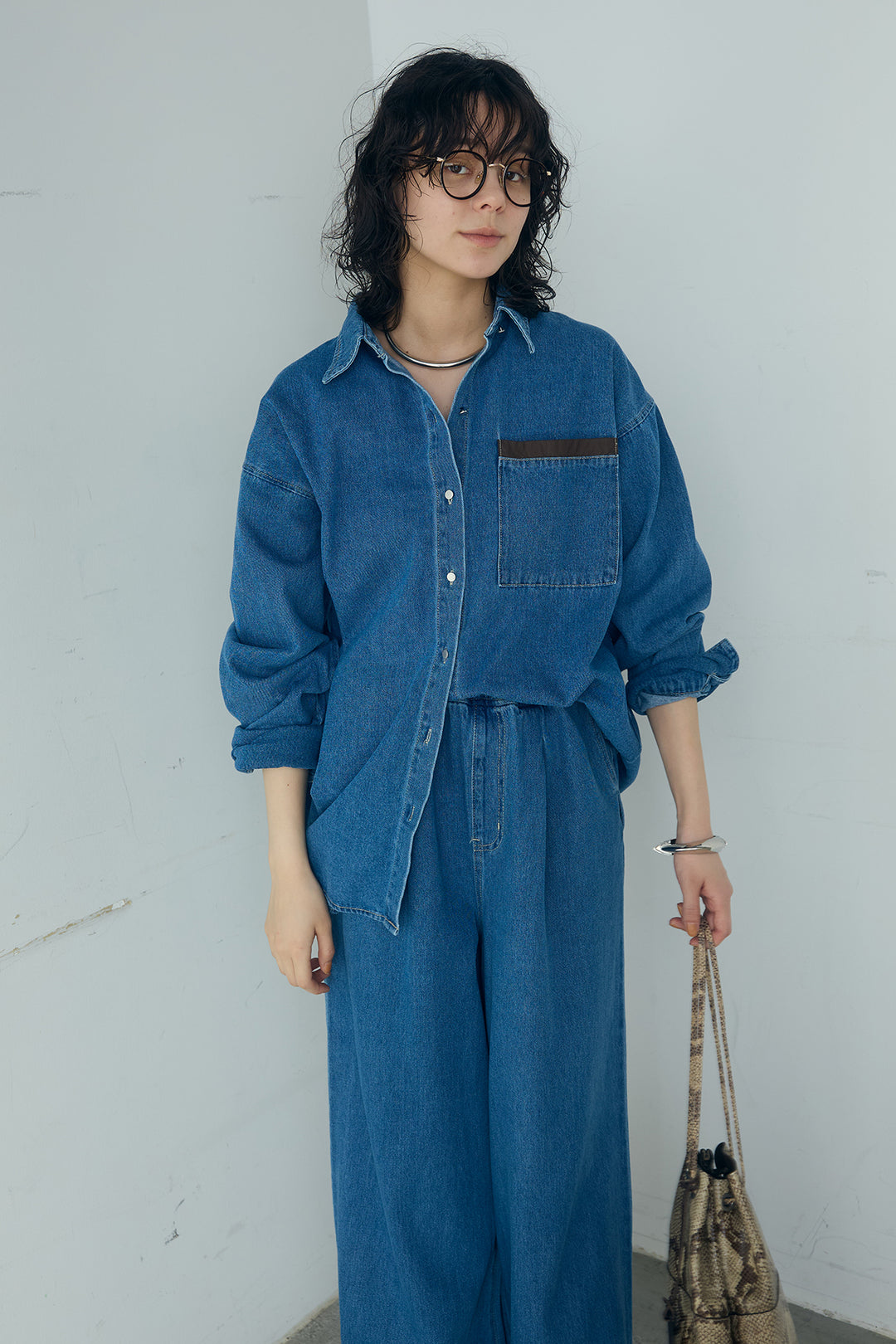 [SET]ライトオンスデニムシャツ+ライトオンスデニムルーズパンツ(2set)