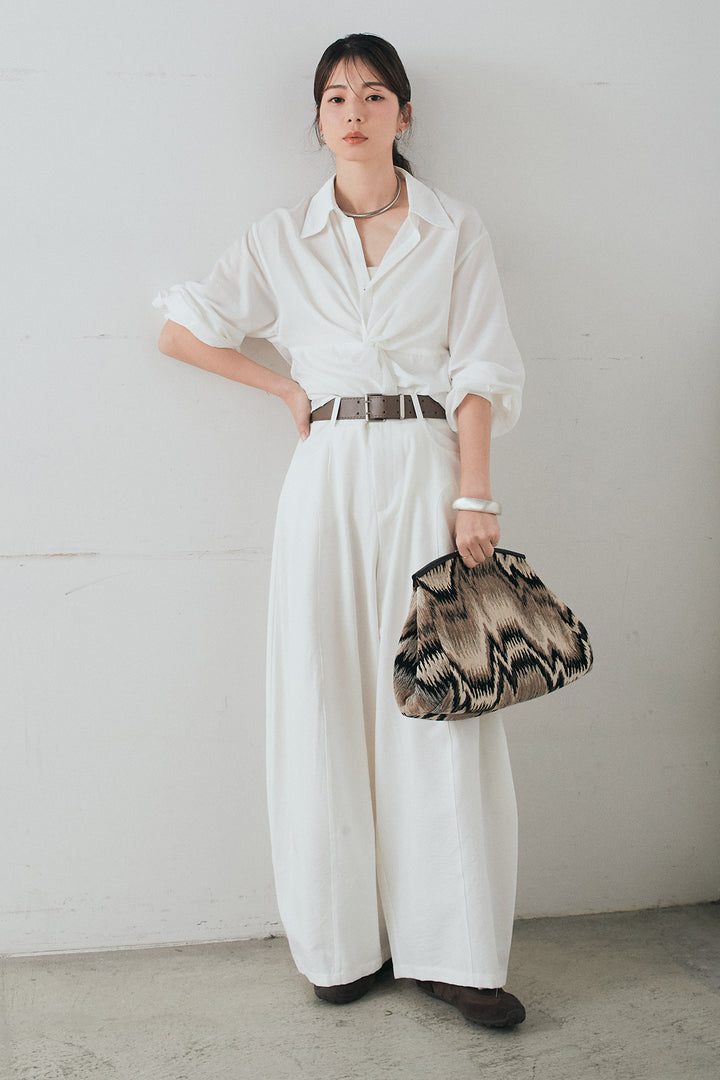 [SET]裾巻きツイストデザインシャツ+ベルト付きサイドタックワイドパンツ(2set)