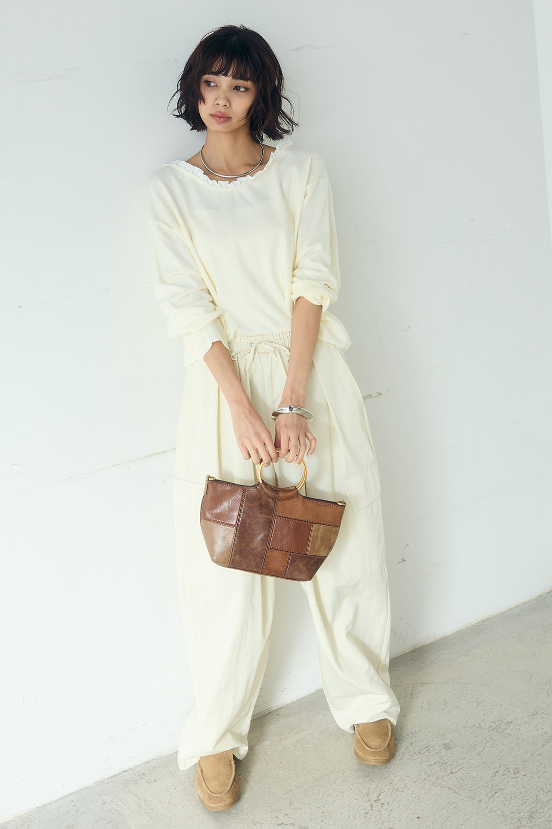 [SET]クールクール異素材コンビオフショルプルオーバー+撥水ジョガーパンツ(2set)