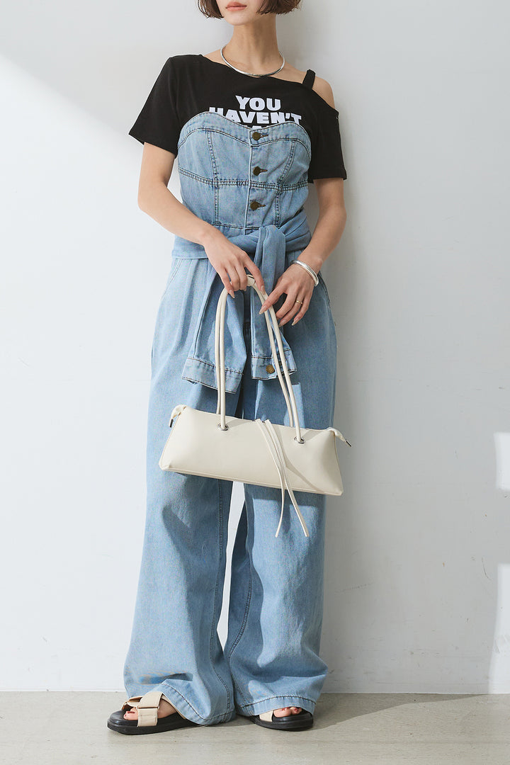 [SET]テキストロゴワンショルTシャツ+2WAYデニムベアサロペット(2set)