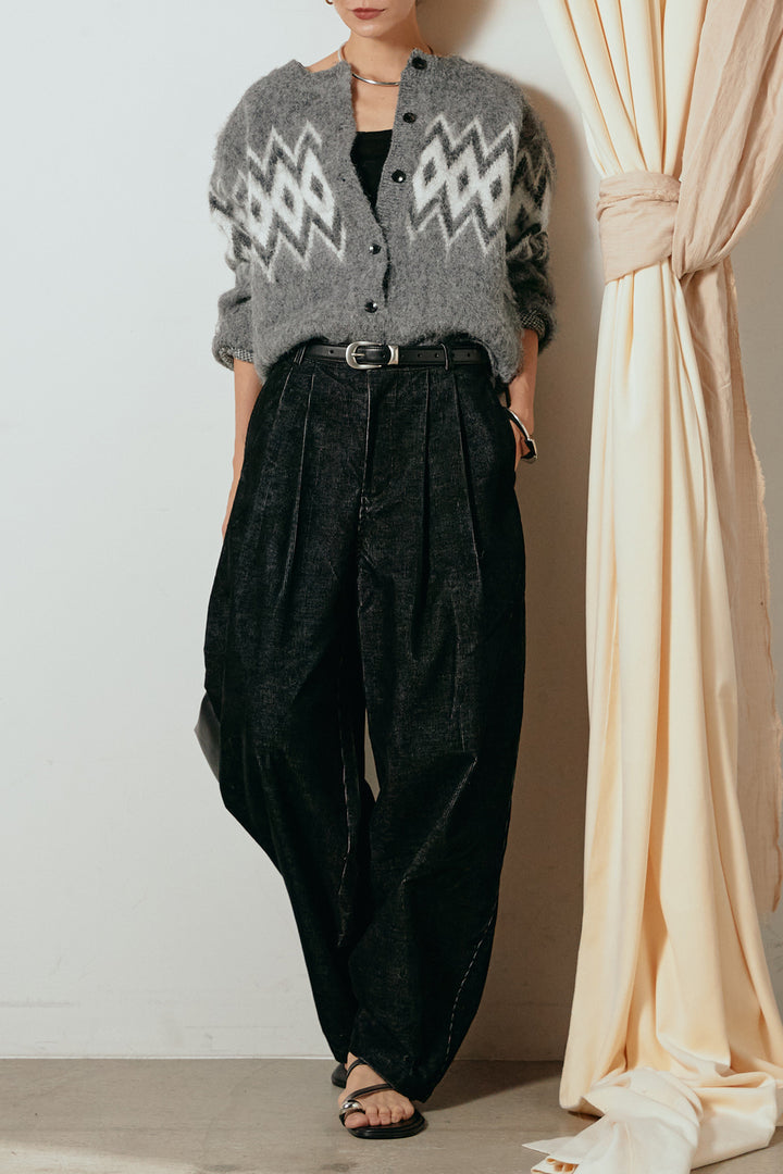 [SET]起毛ノルディック柄ニットカーディガン+フロントタック入りコーデュロイパンツ(2set)