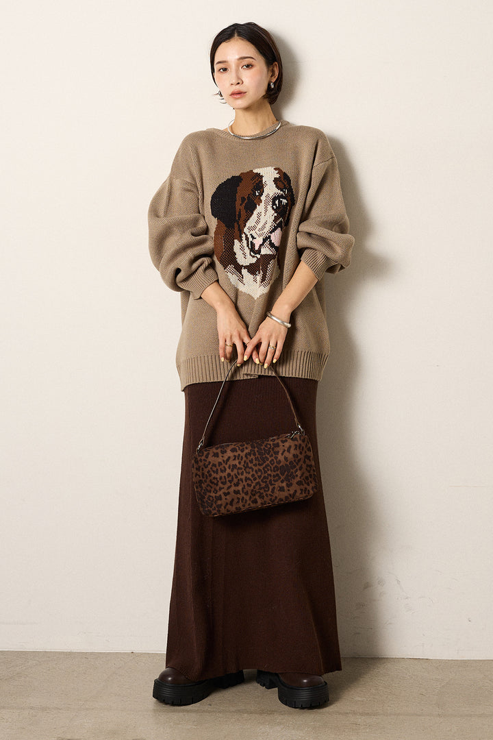 [SET]アニマルジャガード柄ニットトップス+リブナローニットスカート(2set)