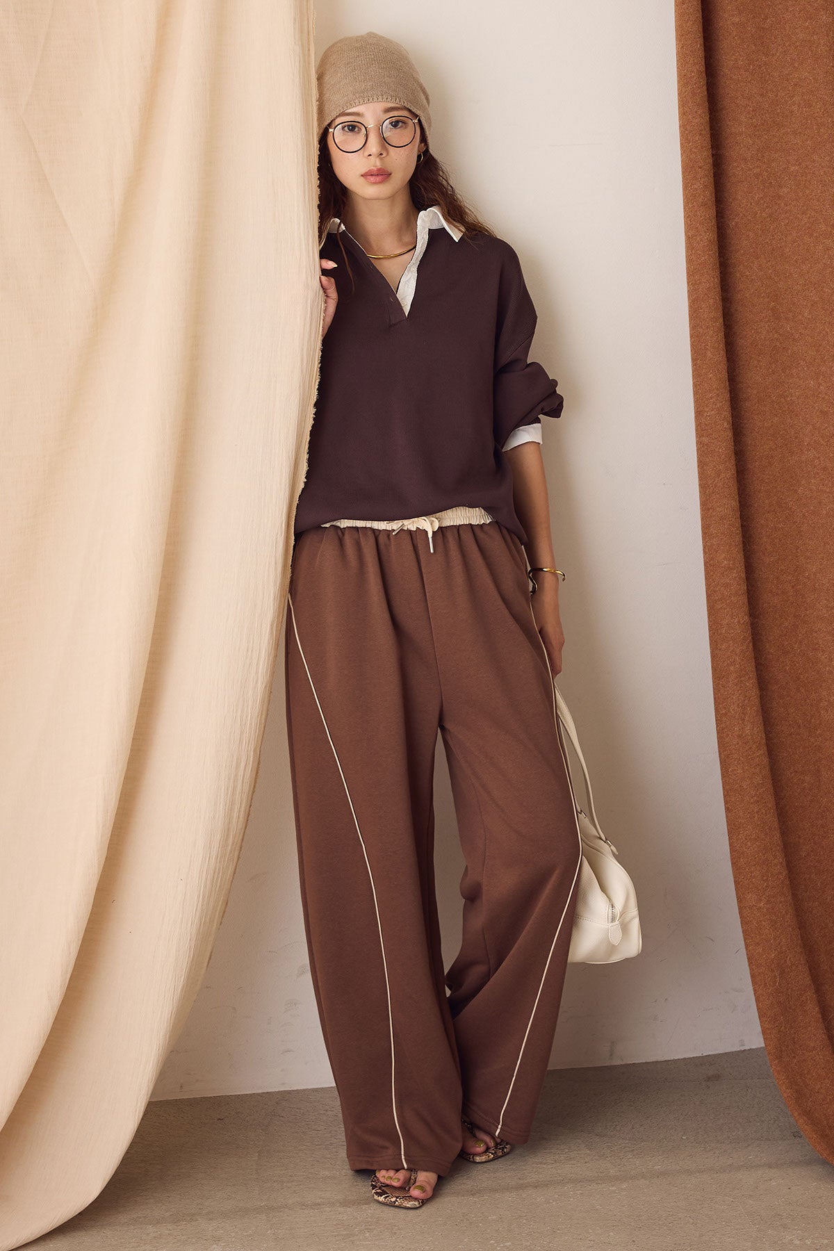 即納】襟付きポロトップス/ブラウン – ESICA