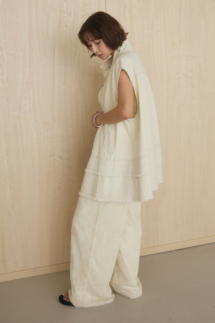 [SET]ケミカルデニムヘムカットオフジレ+レースサロペット(2set)