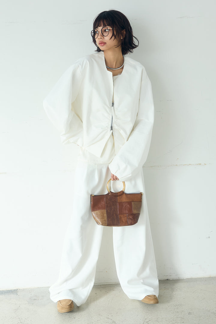 [SET]ノーカラーフロントギャザージップアウター+ブロード切り替えぺプラムタンク(2set)