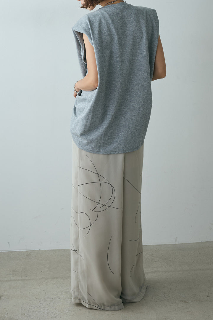 [SET]ノースリーブフロントツイストTシャツ+ニュアンスライン柄ワイドパンツ(2set)