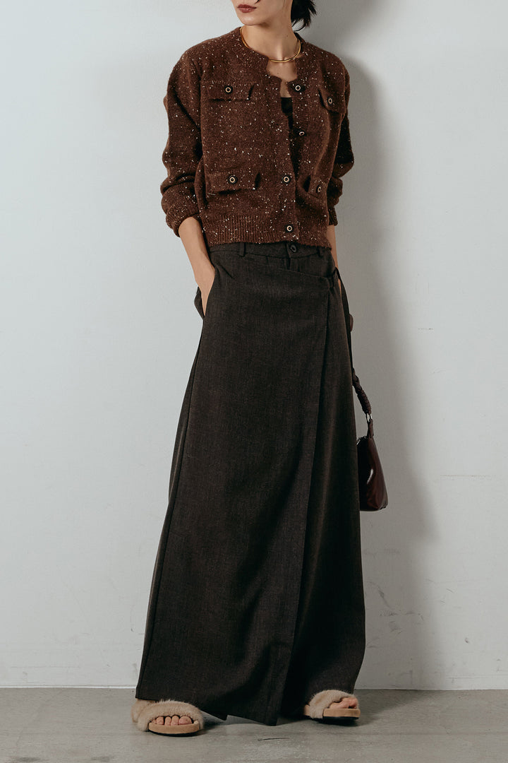 [SET]ネップニットカーディガン+ラップ巻きワイドスラックス(2set)