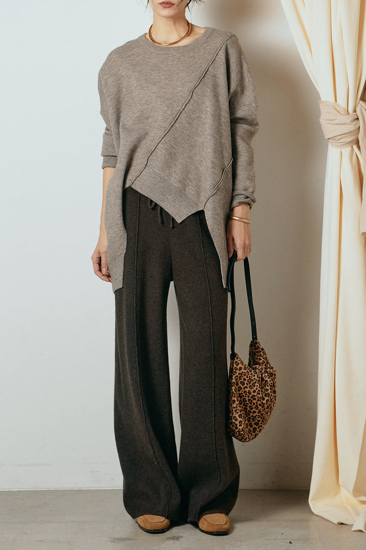 [SET]アシンメトリーデザインニットトップス+センターラインニットパンツ(2set)