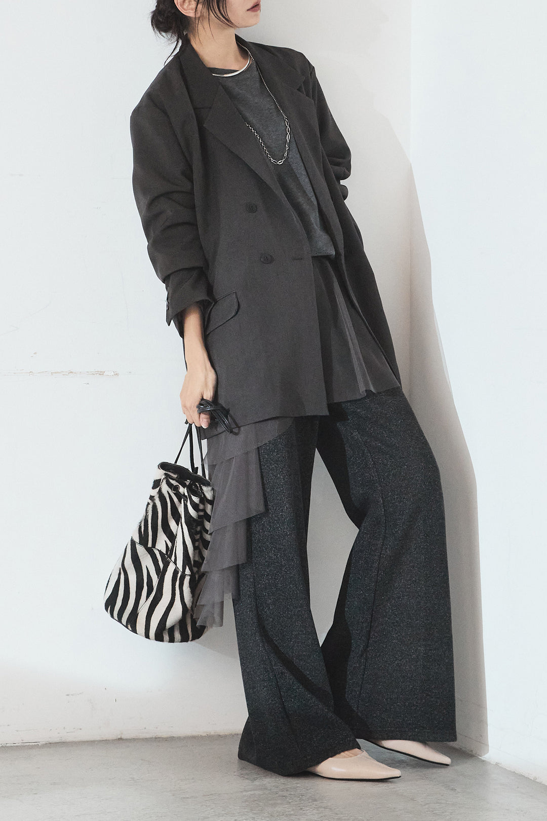 [SET]ルーズシルエットダブルテーラードジャケット+ストレッチロングTシャツ(2set)