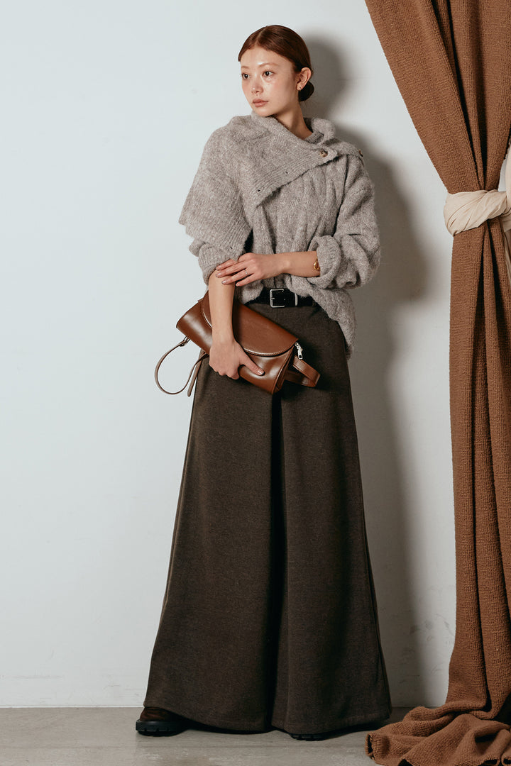 [SET]ケープデザインケーブルニットトップス+ベルト付きフロントタックデザインパンツ(2set)